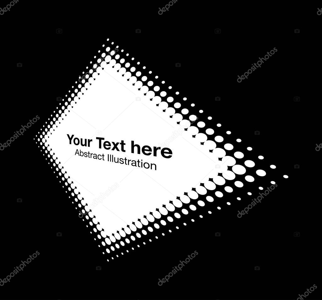 Halftone white rhombus perspective frame abstract dots logo emblem design element for technology, medical, treatment, cosmetic. Square border Icon using halftone circle dots raster texture. Vector