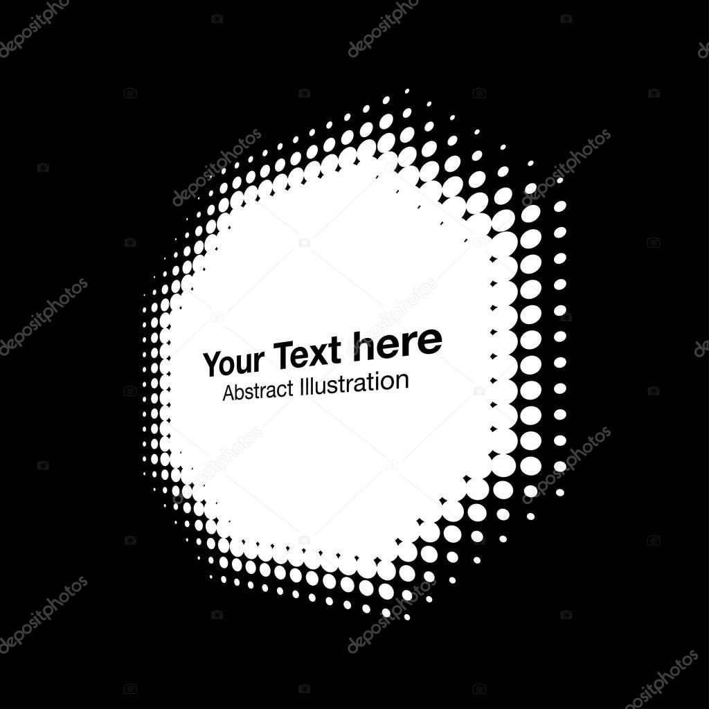 Halftone white octagon perspective frame abstract dots logo emblem design element for technology, medical, treatment, cosmetic. Polygon border Icon using halftone circle dots raster texture. Vector