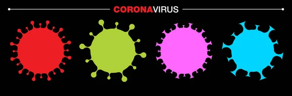 कोरोनाव्हायरस कोविड-19 चिन्ह रंगीत संच. कोरोना व्हायरस 2019-nCoV चिन्ह. कोरोना विषाणूचा संसर्ग थांबवा. औषध, लस, अल्गोगेलसाठी लेबल किंवा स्टिकर. व्हेक्टर चिन्ह . — स्टॉक व्हेक्टर