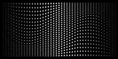 Beyaz yarım tonlu dışbükey eğimli daire arkaplanı bozuyor. Yatay çarpıtma şablonu yarım ton nokta deseni kullanıyor. Vektör illüstrasyonu.