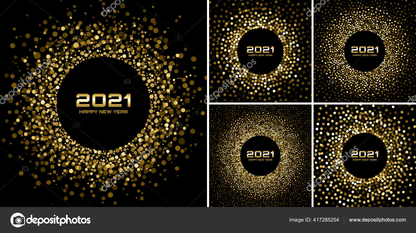 New Year 2021 night background party set. Greeting cards. Gold ...
