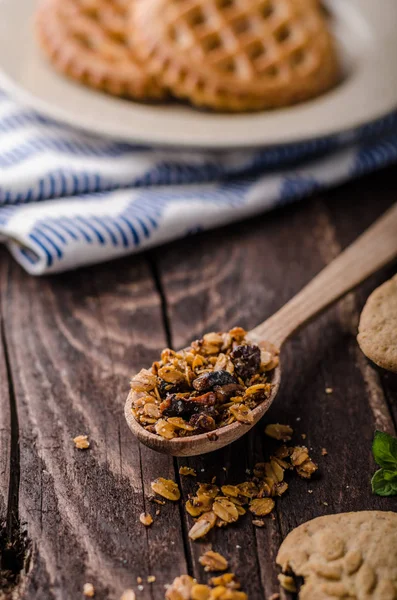 Pudim Baunilha Com Granola Caseira Sobremesa Simples Deliciosa Fotografia Alimentos — Fotografia de Stock