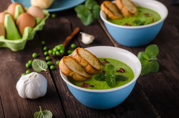 Erwtensoep Verse Kruiden Spek Food Fotografie — Stockfoto