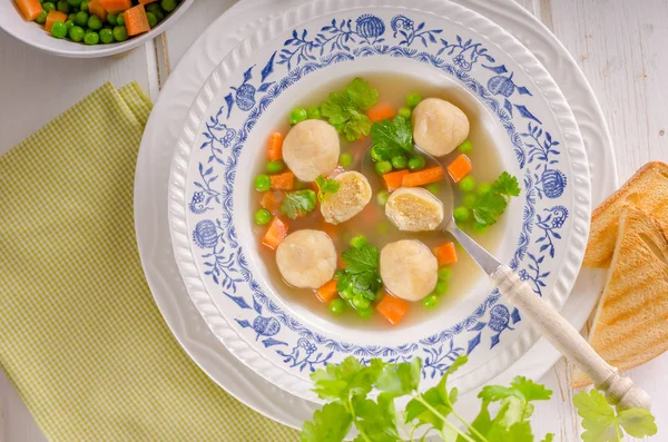 Fresh Vegetable Soup Chicken Dumplings Food Photography — Stock Photo, Image