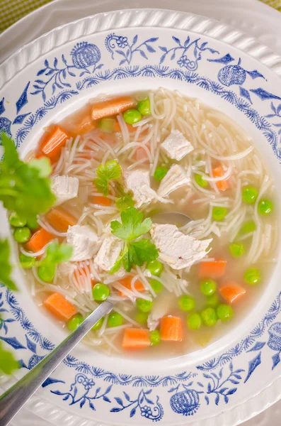 Bahar tavuk çorbası erişte, sebze ve tost, gıda Fotoğrafçılık, taze ve sağlıklı çorba