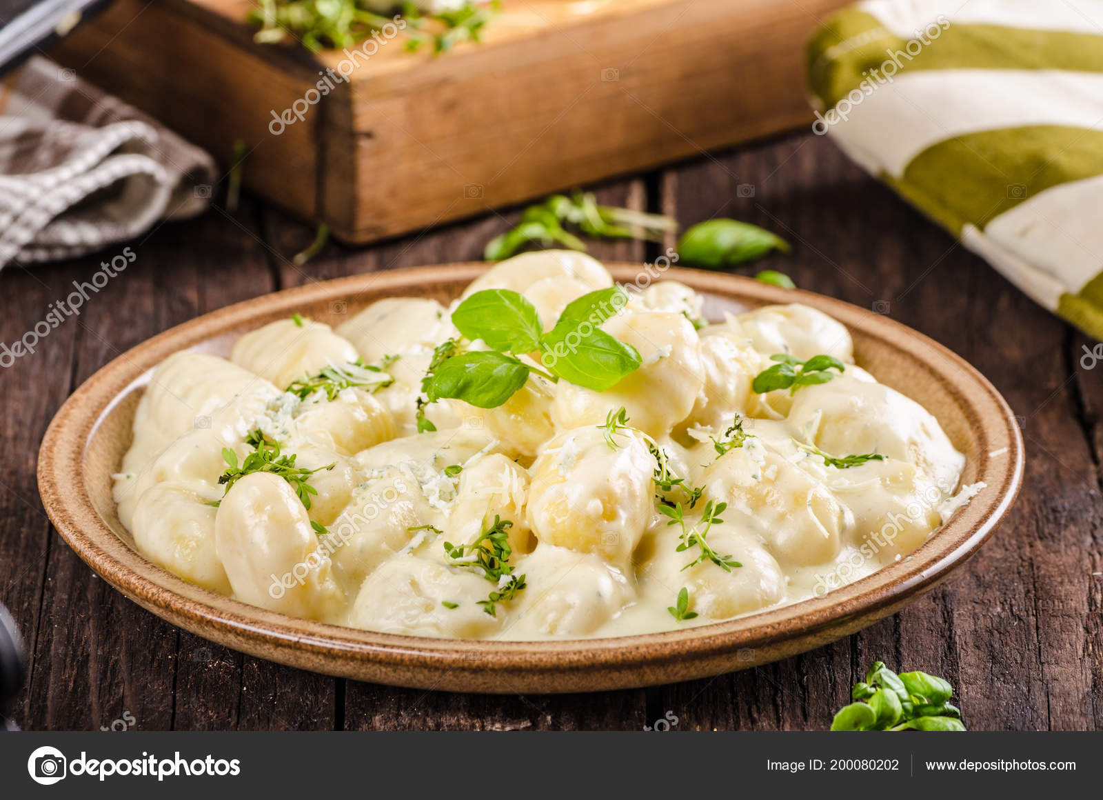 Cheese Gnocchi Blue Cheese Sauce Galic Herbs Top Delish Food Stock
