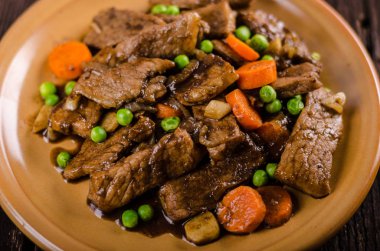 Domuz eti madalyon ile sarımsak sebze ve soya sosu, gıda Fotoğrafçılık, taze ingredience