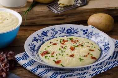 Patates püresi, taze ot ve fotoğrafçılıkta, gıda, hisse senedi gıda fotoğraf gevrek domuz pastırması