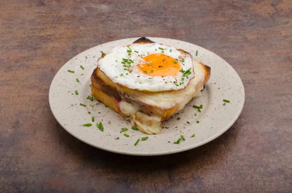 Sandwich Croque Madame Cuisine Délicieuse Photographie Culinaire — Photo