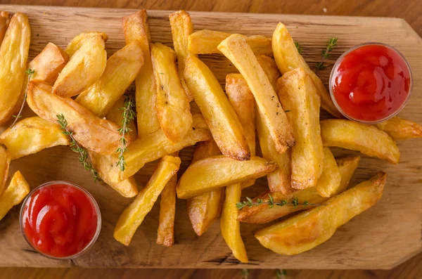 Zelfgemaakte Frietjes Met Organische Ketchup Food Fotografie — Stockfoto