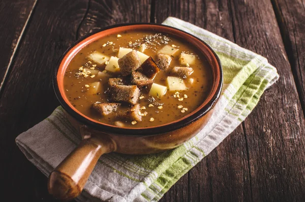 Zuppa Gulasch Con Crostini Patate Fotografia Cibo — Foto Stock