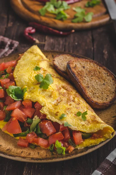 Vejetaryen Omlet Kızarmış Ekmek Sebze Peynir Ile Doldurulmuş — Stok fotoğraf