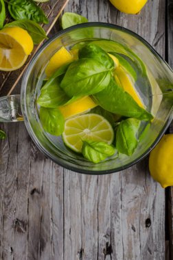 Taze limon ve limon, hizmet içki, yiyecek fotoğraf, rustik, tahta ahşap ve masa hazır