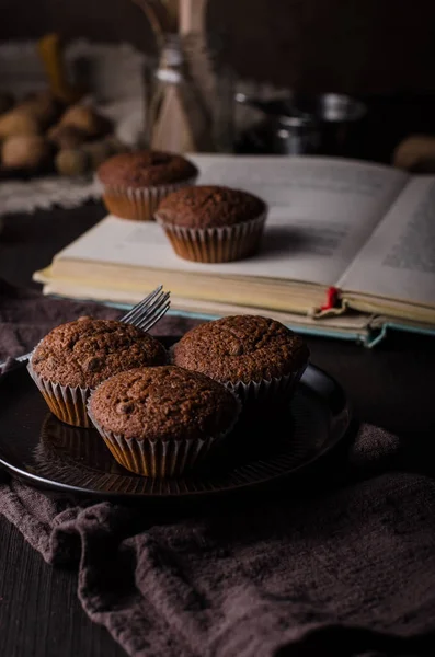 Schokoladenmuffins Fotografie Vintage Food Fotografie Köstliches Dessert — Stockfoto