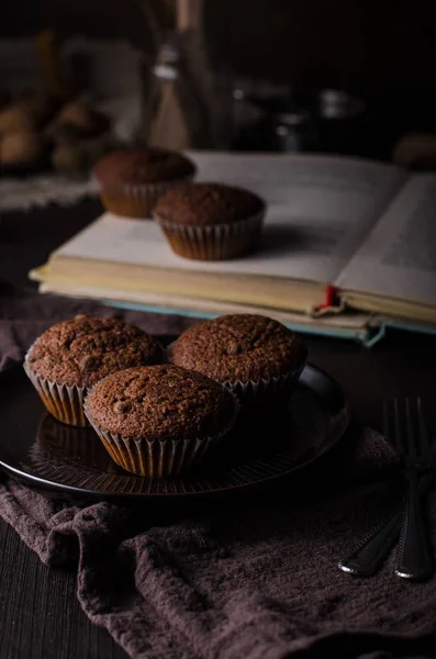 Schokoladenmuffins Fotografie Vintage Food Fotografie Köstliches Dessert — Stockfoto