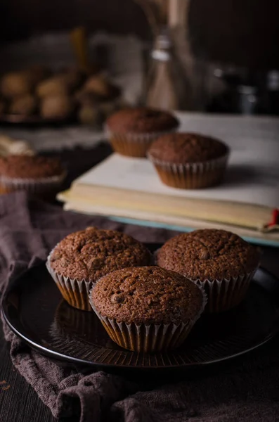 Chocolate Muffins Photography Vintage Food Photography Delish Dessert — Stock Photo, Image