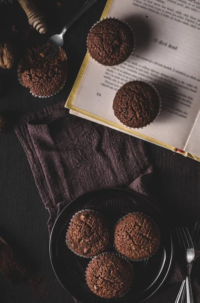 Chocolate muffins photography, vintage food photography, delish dessert