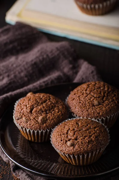 Schokoladenmuffins Fotografie Vintage Food Fotografie Köstliches Dessert — Stockfoto