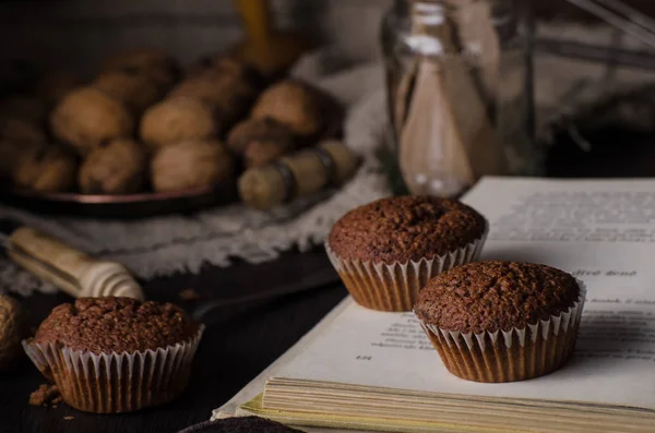 Schokoladenmuffins Fotografie Vintage Food Fotografie Köstliches Dessert — Stockfoto