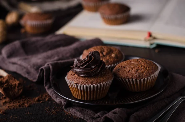 Choklad Muffins Fotografi Vintage Matfotografi Delish Efterrätt — Stockfoto