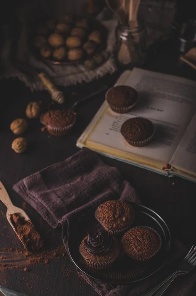 Chocolate muffins photography, vintage food photography, delish dessert