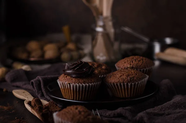 Schokoladenmuffins Fotografie Vintage Food Fotografie Köstliches Dessert — Stockfoto