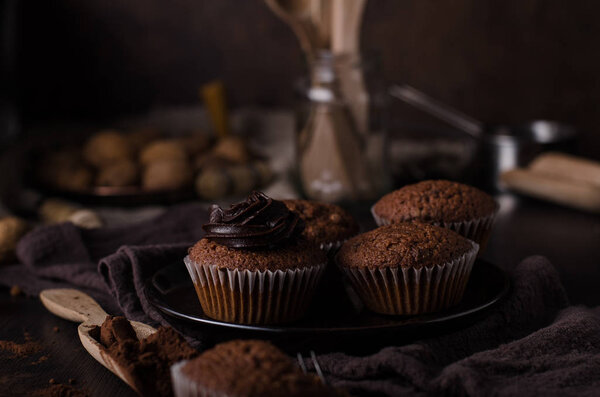 Chocolate muffins photography, vintage food photography, delish dessert