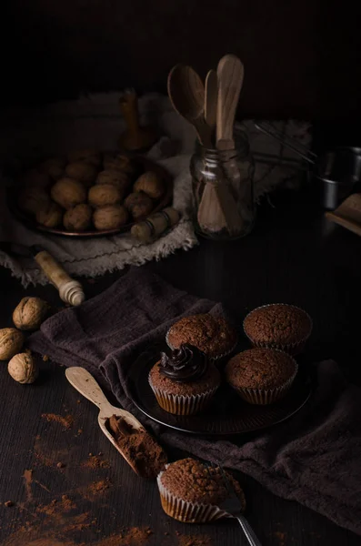 Muffins Chocolate Fotografía Fotografía Comida Vintage Delicioso Postre — Foto de Stock