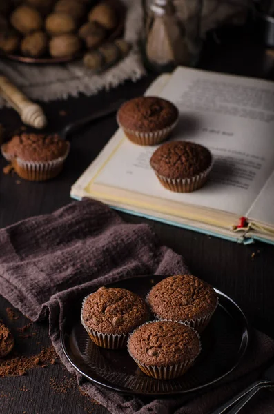 Domowe Babeczki Czekoladowe Polewą Czekoladową Delish Prosty Deser — Zdjęcie stockowe