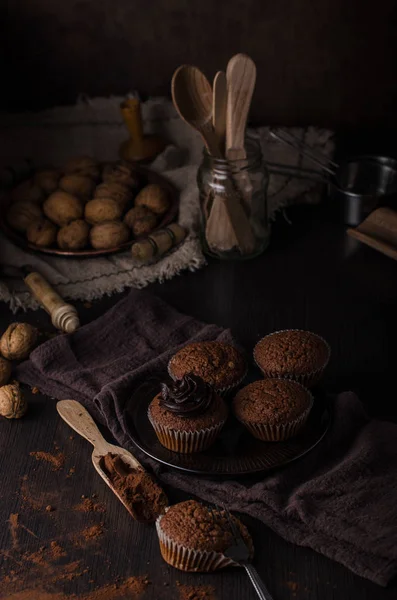 Domowe Babeczki Czekoladowe Polewą Czekoladową Delish Prosty Deser — Zdjęcie stockowe