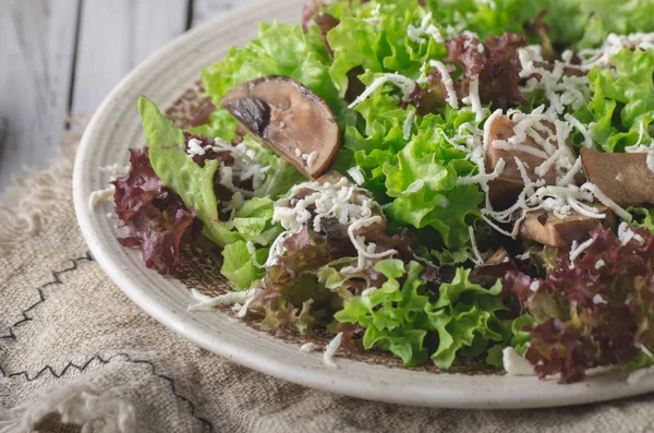Homemade Bio Salad Lettuce Mushrooms Simple Delicious Food Food Photography — Stock Photo, Image