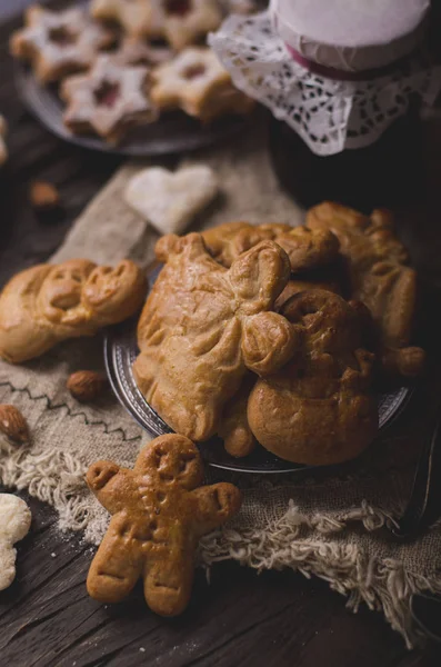 Czas Bożego Narodzenia Domowe Świąteczne Ciasteczka Stylu Vintage Pyszne Ciasteczka — Zdjęcie stockowe