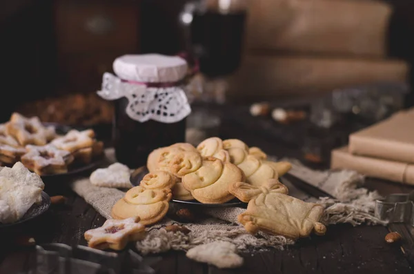 Czas Bożego Narodzenia Domowe Świąteczne Ciasteczka Stylu Vintage Pyszne Ciasteczka — Zdjęcie stockowe