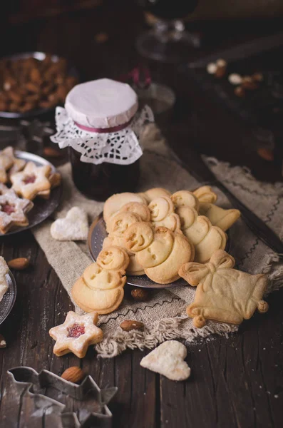 Czas Bożego Narodzenia Domowe Świąteczne Ciasteczka Stylu Vintage Pyszne Ciasteczka — Zdjęcie stockowe