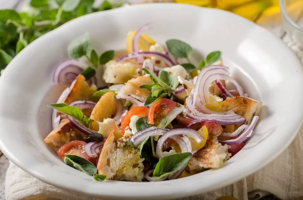 Ensalada de Panzanella con croutones crujientes — Foto de Stock