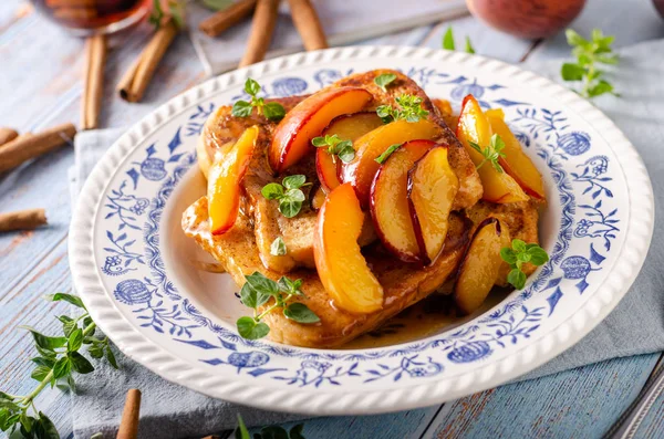 French toast with caramelized peach