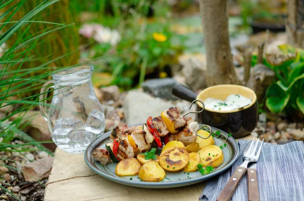 Utanför grillning shish kebab — Stockfoto