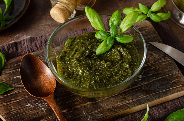 Homemade Pesto Nuts Garlic Basil — Stock Photo, Image