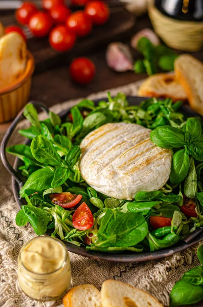 Fresh Salad Grilled Camembert Dijon Mustard — Stock Photo, Image