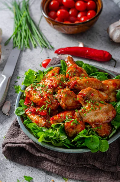 Chicken Wings Garlic Chilli Red Sauce — Stock Photo, Image