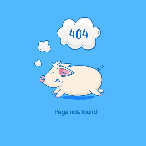 404 Erreur Avec Cochon Cours Exécution Illustration Vectorielle Mignonne — Image vectorielle