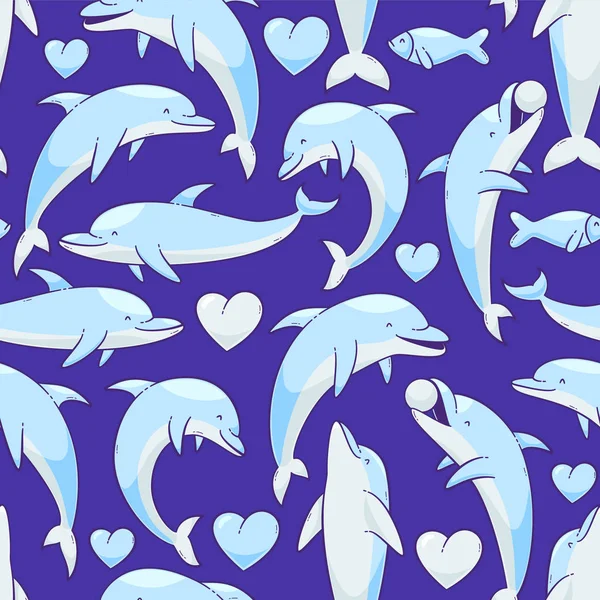 Delfiny Wektor Wzór Ilustracja Kreskówka Wektor — Wektor stockowy