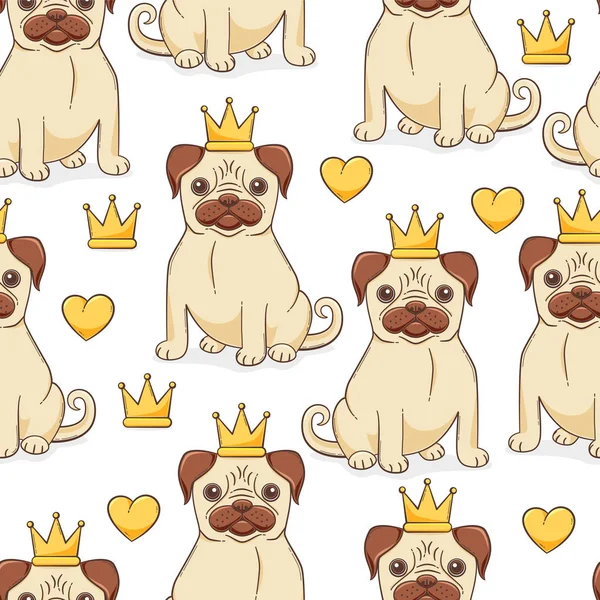 Pug Princesa Sem Costura Padrão Conceito Design Vetorial — Vetor de Stock