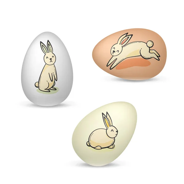 Пасхальные Яйца Кроликами Праздничный Векторный Реалистичный Дизайн — стоковый вектор