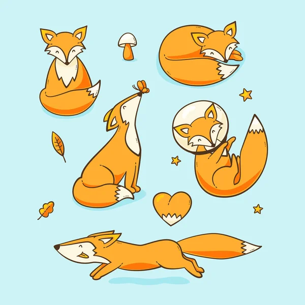 狐狸集合 向量可爱的例证与狐狸在空间 — 图库矢量图片