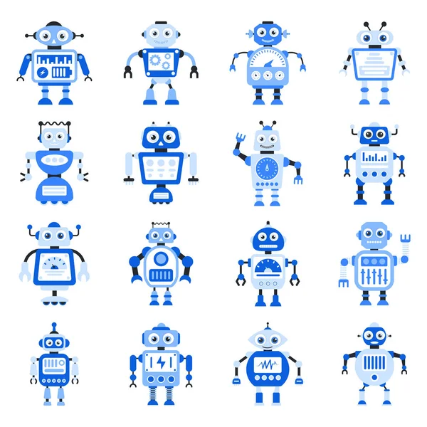 Robots Paquete Iconos Planos Que Presentan Con Diseños Editables Títulos — Archivo Imágenes Vectoriales