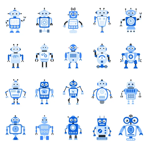 Robots Плоскі Піктограми Пакет Які Представлені Зміненими Конструкціями Заголовками Робить — стоковий вектор