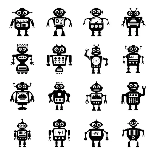 Robôs Pacote Ícones Planos Que São Apresentados Com Desenhos Editáveis — Vetor de Stock