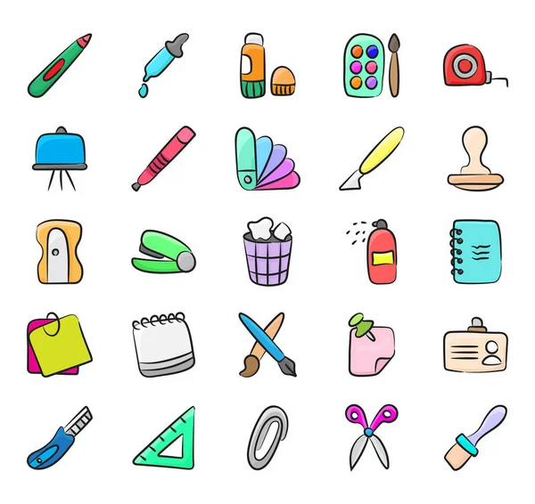 Stick Pack Stationery Office Supplies Doodle Icons Pack Having Office — Stock Vector