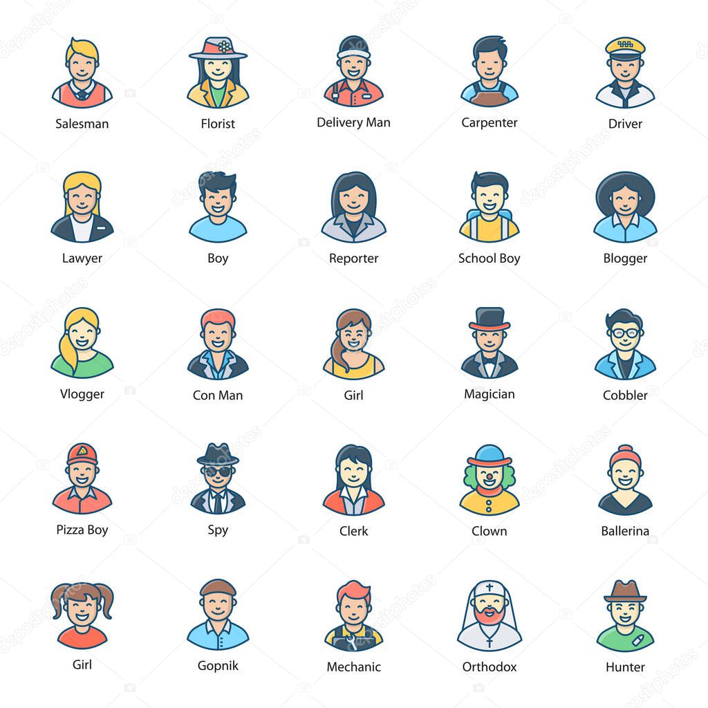 Wide range of different professional avatars are here showing different activities. Beautifully designed pack is best to have in your next project. One more best attribute of this set is that it's totally